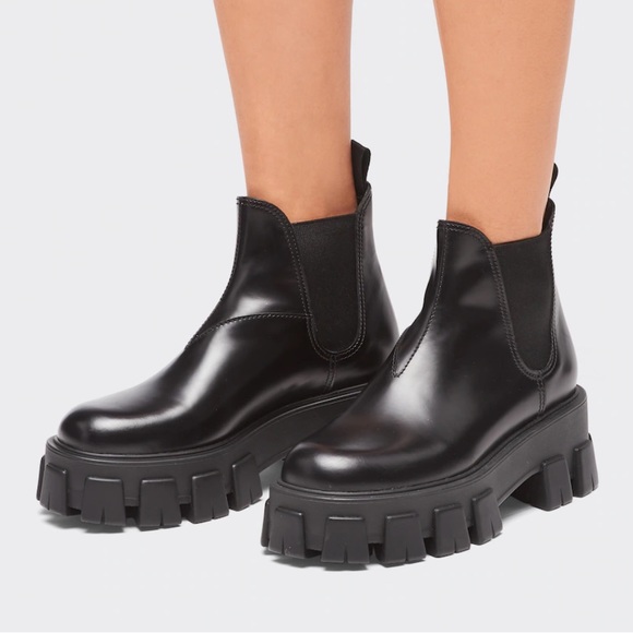 Prada Monolith Brushed Leather Chelsea Boots - Picture 3 of 5